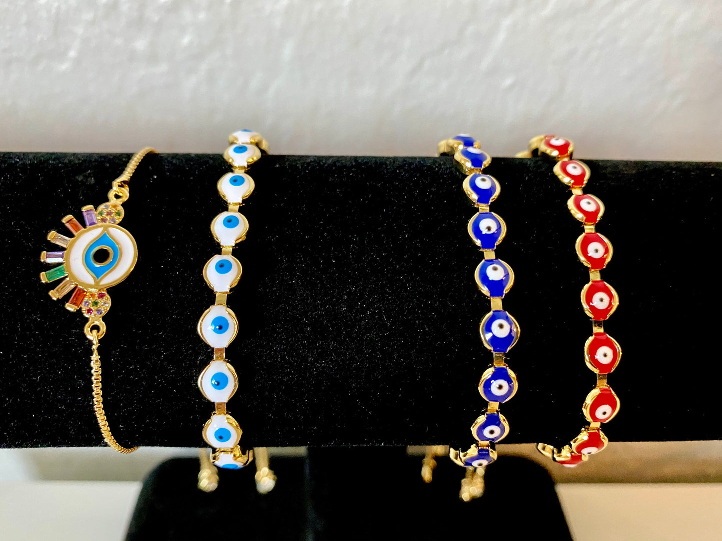 Evil Eye Bracelet | Blue | Red | Mal de Ojo | Matiasma | Nazar | Protection Symbol | Good Luck Charm | Talisman | Jewelry | Gold | Gift Crystal Eyes It