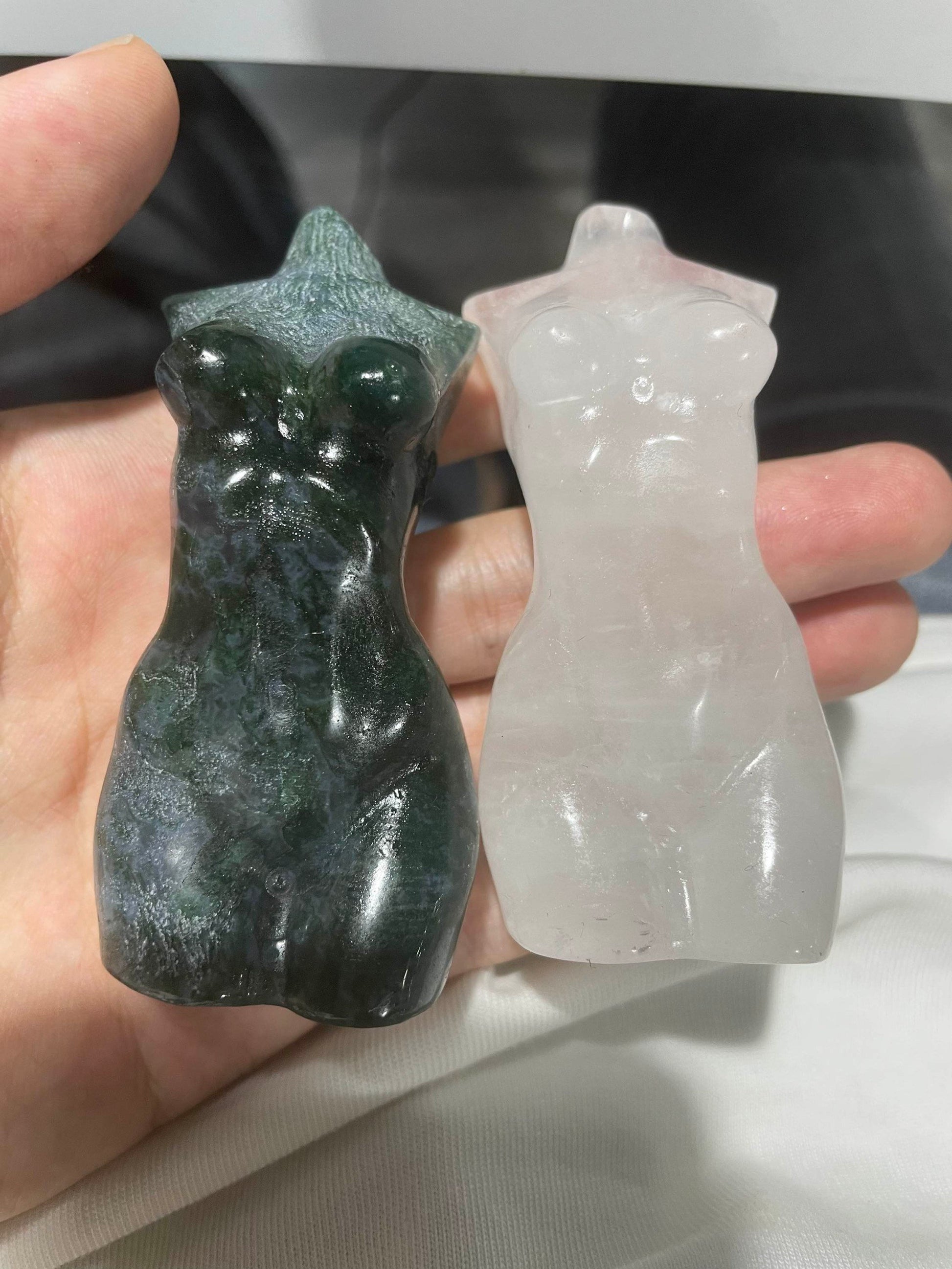 Crystal Statue | 3” Goddess | Woman Torso |Howlite | Moss Agate | Rose Quartz | Quartz | Obsidian | Altar Decor | Decoration | Gift Crystal Eyes It