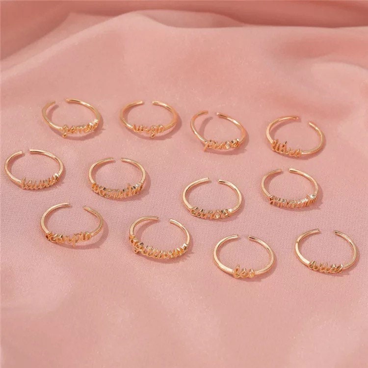 Zodiac Sign Ring | Astrology | Horoscope | Adjustable | Dainty | Gold | Jewelry | Gift Crystal Eyes It