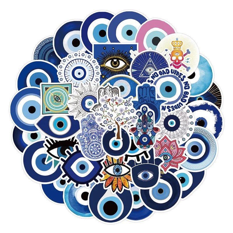Evil Eye Stickers | Pack of 10 20 30 40 50 | Nazar | Matiasma | Mal de Ojo | Vinyl Stickers | Waterproof Stickers Crystal Eyes It