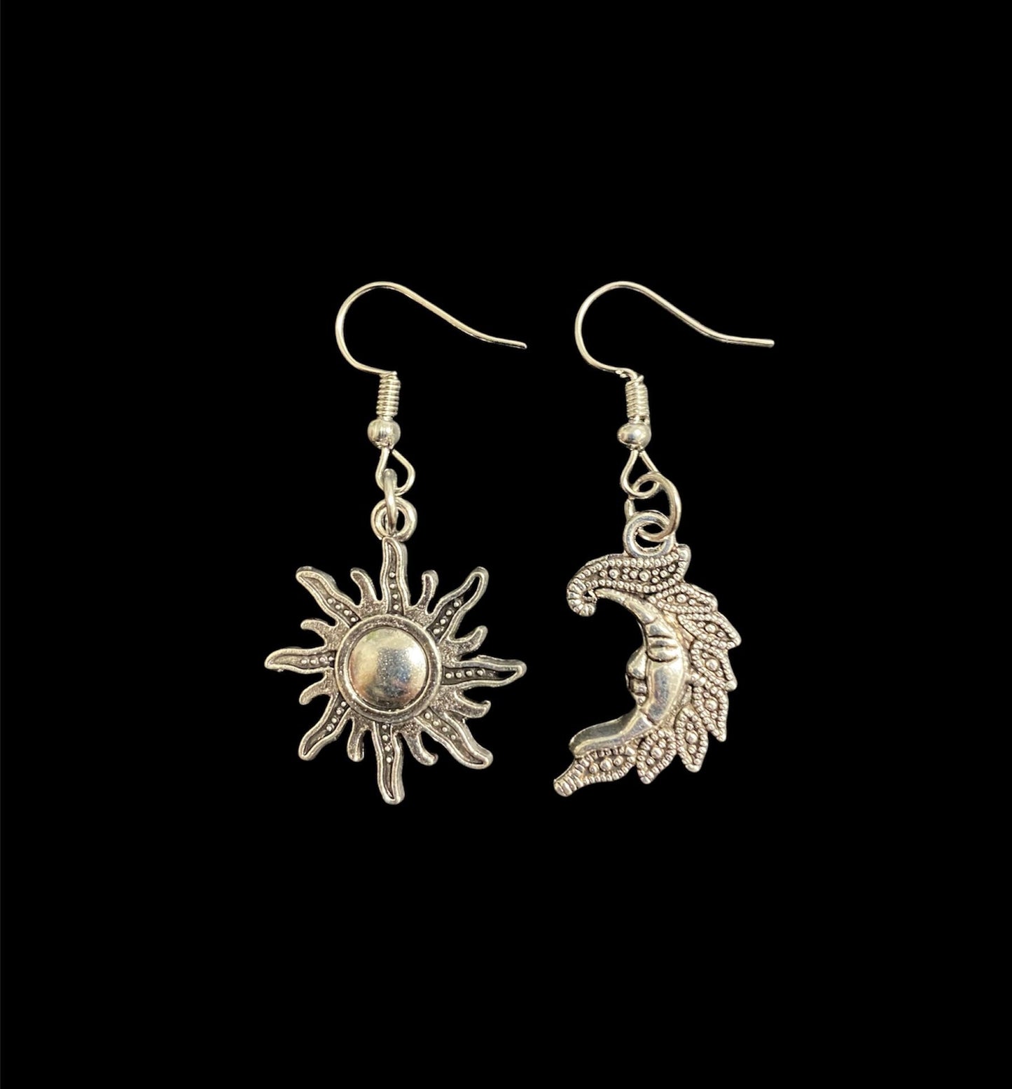 Sun and Moon Earrings | Crescent Moon | Mismatched | Dangling | Silver | Bohemian | Boho | Jewelry | Gift Crystal Eyes It