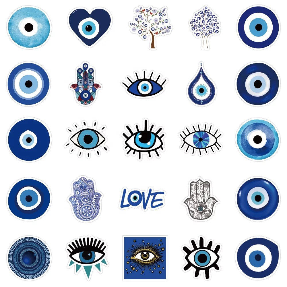 Evil Eye Stickers | Pack of 10 20 30 40 50 | Nazar | Matiasma | Mal de Ojo | Vinyl Stickers | Waterproof Stickers Crystal Eyes It