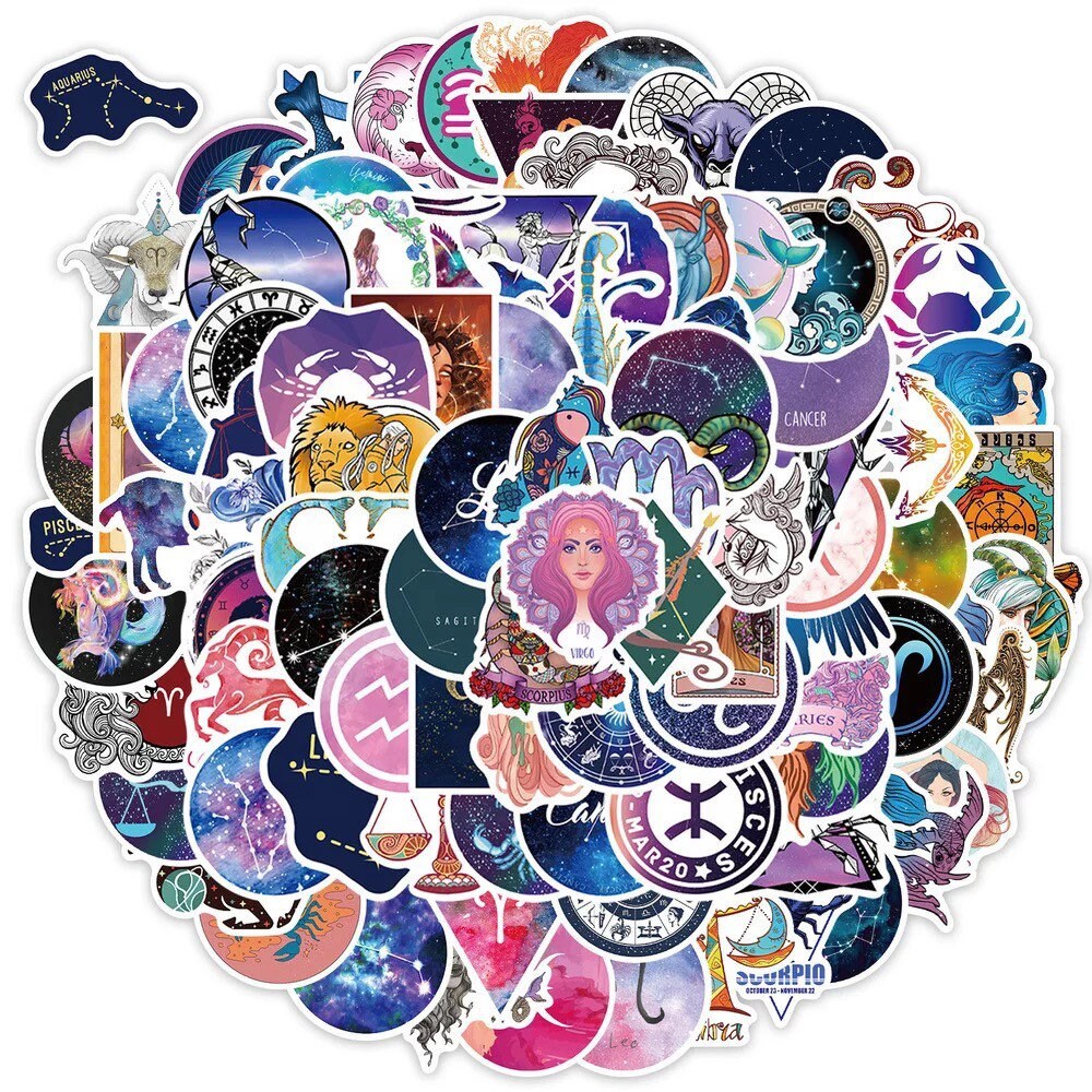 Zodiac Sign Stickers | Astrology | Horoscope | Pack of 10 20 30 40 50 | Vinyl | Waterproof | Decoration | Gift Crystal Eyes It