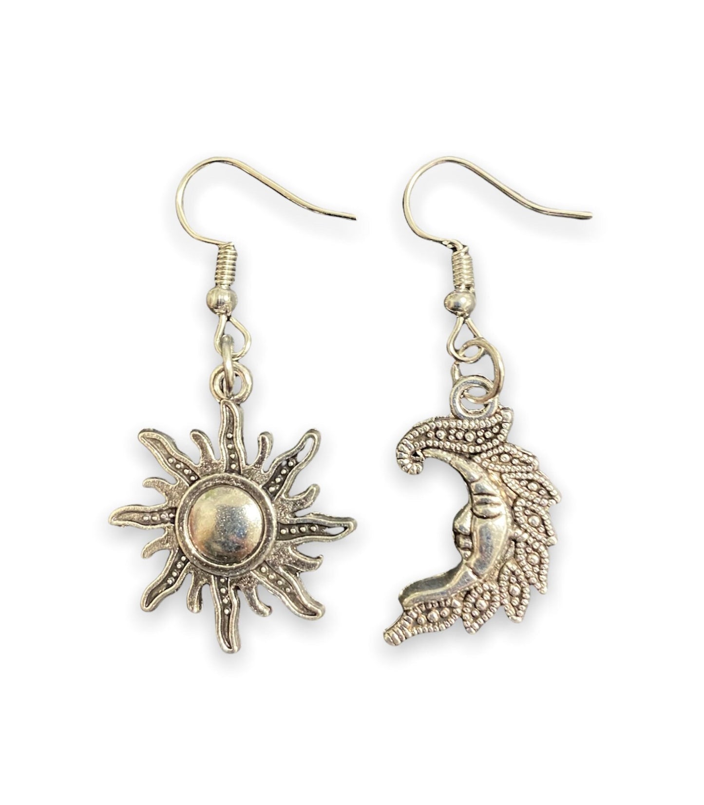 Sun and Moon Earrings | Crescent Moon | Mismatched | Dangling | Silver | Bohemian | Boho | Jewelry | Gift Crystal Eyes It