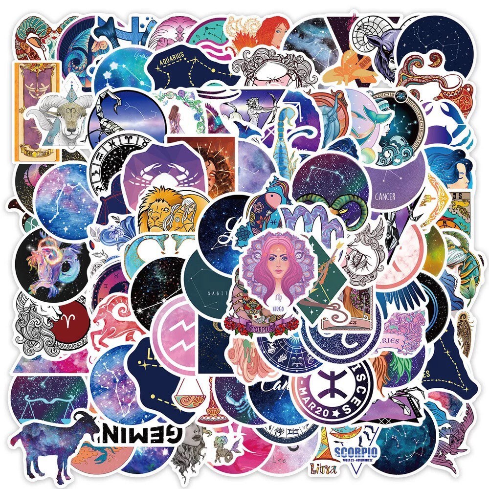 Zodiac Sign Stickers | Astrology | Horoscope | Pack of 10 20 30 40 50 | Vinyl | Waterproof | Decoration | Gift Crystal Eyes It