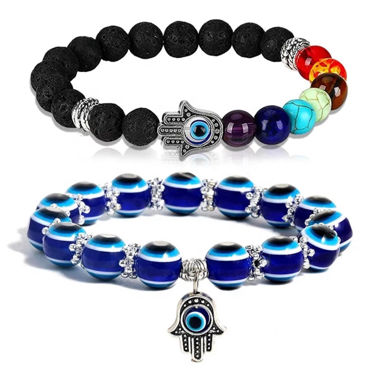 Evil Eye Bracelet | Hamsa | Matiasma | Nazar | Mal de Ojo | Chakra | Protection Symbol | Good Luck Charm | Jewelry | Set | Gift Crystal Eyes It