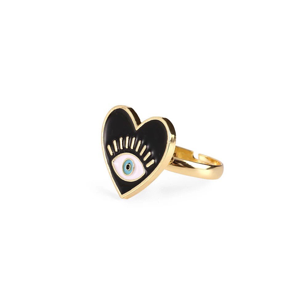 Evil Eye Ring | Heart | Statement | Nazar | Mal de Ojo | Protection Symbol | Good Luck Charm | Talisman | Adjustable | Jewelry | Gift Crystal Eyes It