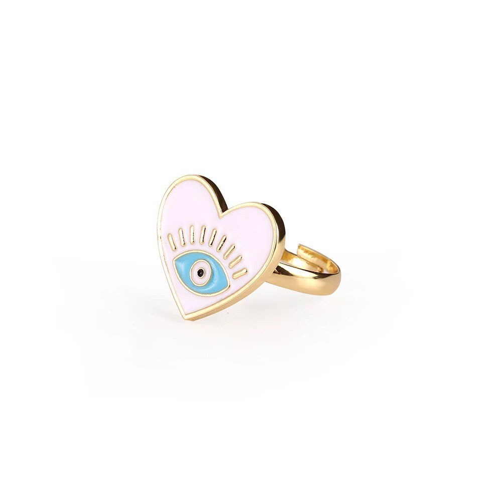 Evil Eye Ring | Heart | Statement | Nazar | Mal de Ojo | Protection Symbol | Good Luck Charm | Talisman | Adjustable | Jewelry | Gift Crystal Eyes It
