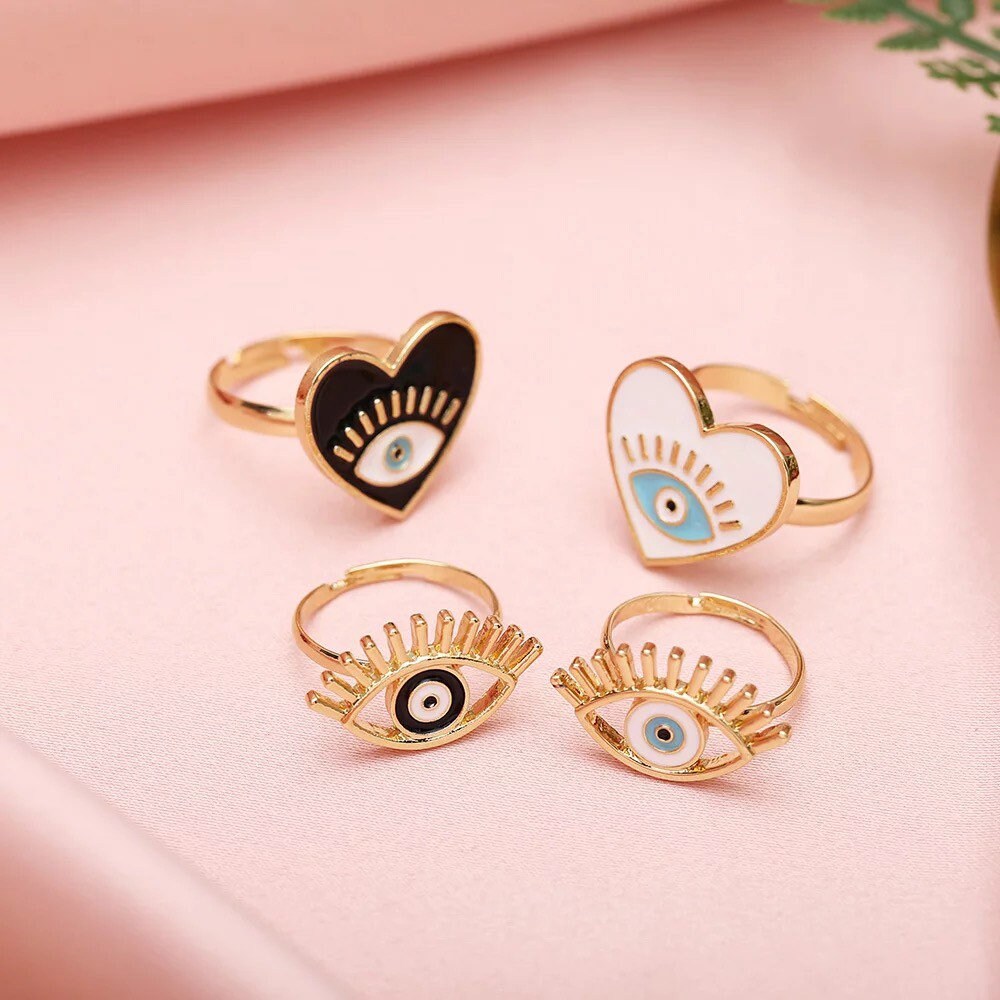Evil Eye Ring | Heart | Statement | Nazar | Mal de Ojo | Protection Symbol | Good Luck Charm | Talisman | Adjustable | Jewelry | Gift Crystal Eyes It