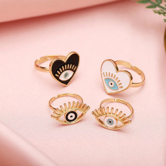 Evil Eye Ring | Heart | Statement | Nazar | Mal de Ojo | Protection Symbol | Good Luck Charm | Talisman | Adjustable | Jewelry | Gift Crystal Eyes It