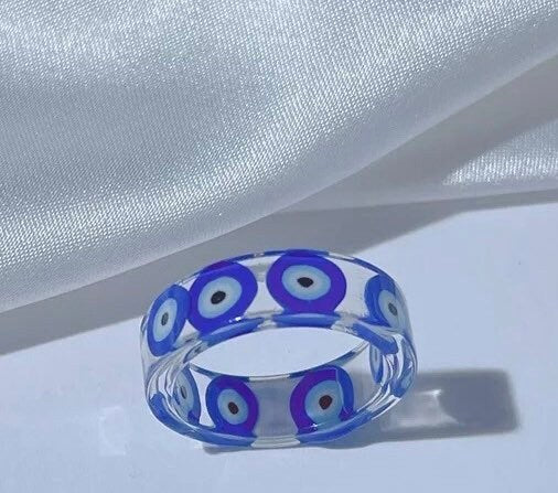 Rings | Evil Eye | Smiley Face | Alien | Yin Yang | Band Ring | Size 6 | Colorful | Fun | Gift Crystal Eyes It