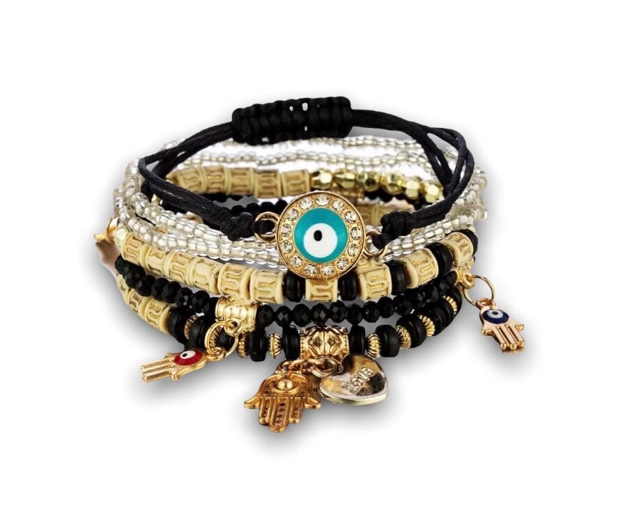 Evil Eye Bracelet | Hamsa | Nazar | Mal de Ojo | Protection Symbol | Good Luck Charm | Boho | Bohemian | Set | Jewelry | Gift Crystal Eyes It