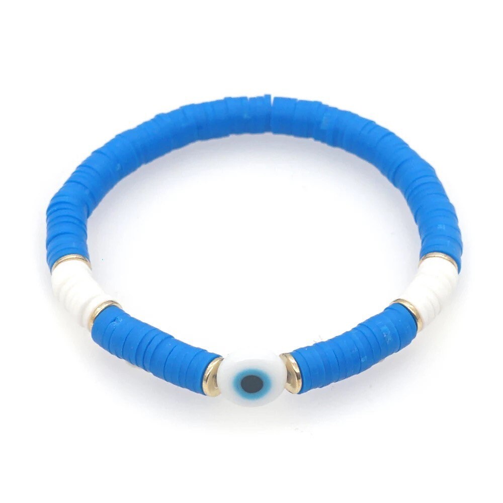 Evil Eye Bracelet | Heishi Clay Beads | Colorful | Summer | Mal de Ojo | Protection Symbol | Good Luck Charm | Talisman | Jewelry | Gift Crystal Eyes It