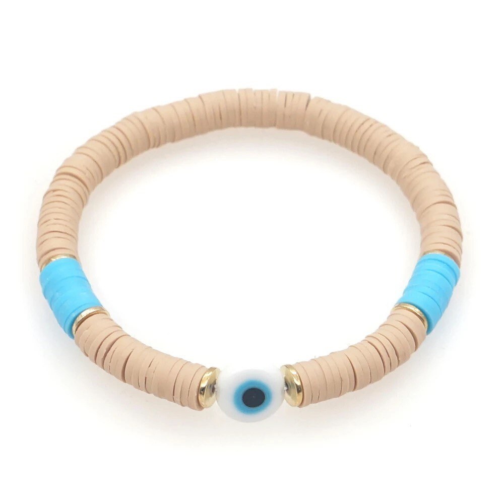 Evil Eye Bracelet | Heishi Clay Beads | Colorful | Summer | Mal de Ojo | Protection Symbol | Good Luck Charm | Talisman | Jewelry | Gift Crystal Eyes It