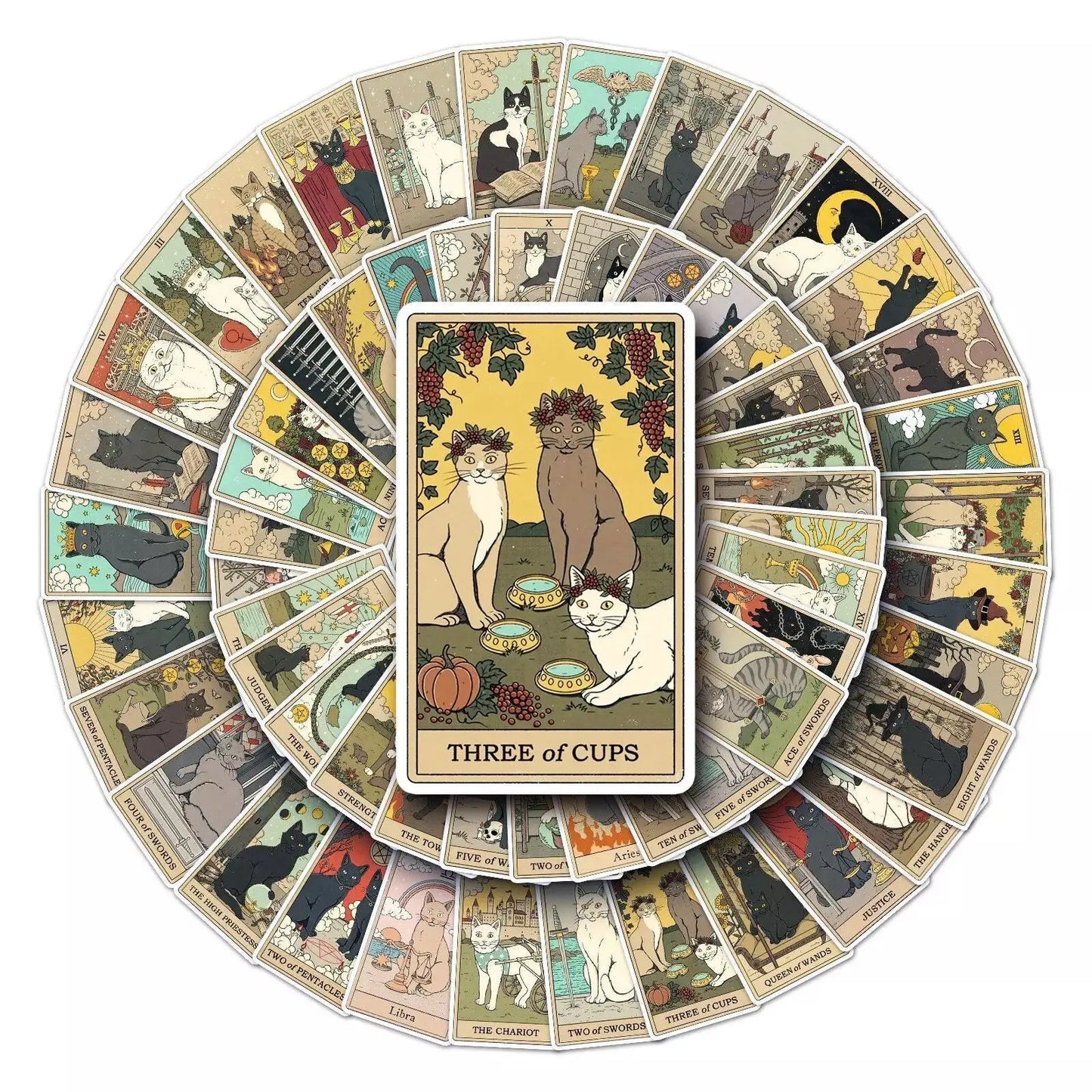Tarot Card Stickers | Cat | Witchy | Funny | Pack of 10 20 30 40 50 | Glossy Vinyl | Waterproof | Gift Crystal Eyes It