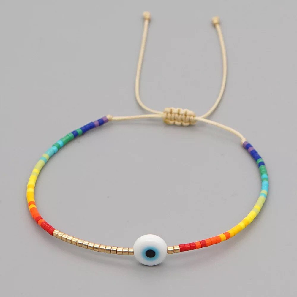Evil Eye Bracelet | Seed Beads | Adjustable Colorful | Summer | Mal de Ojo | Protection Symbol | Good Luck Charm | Talisman | Jewelry | Gift Crystal Eyes It