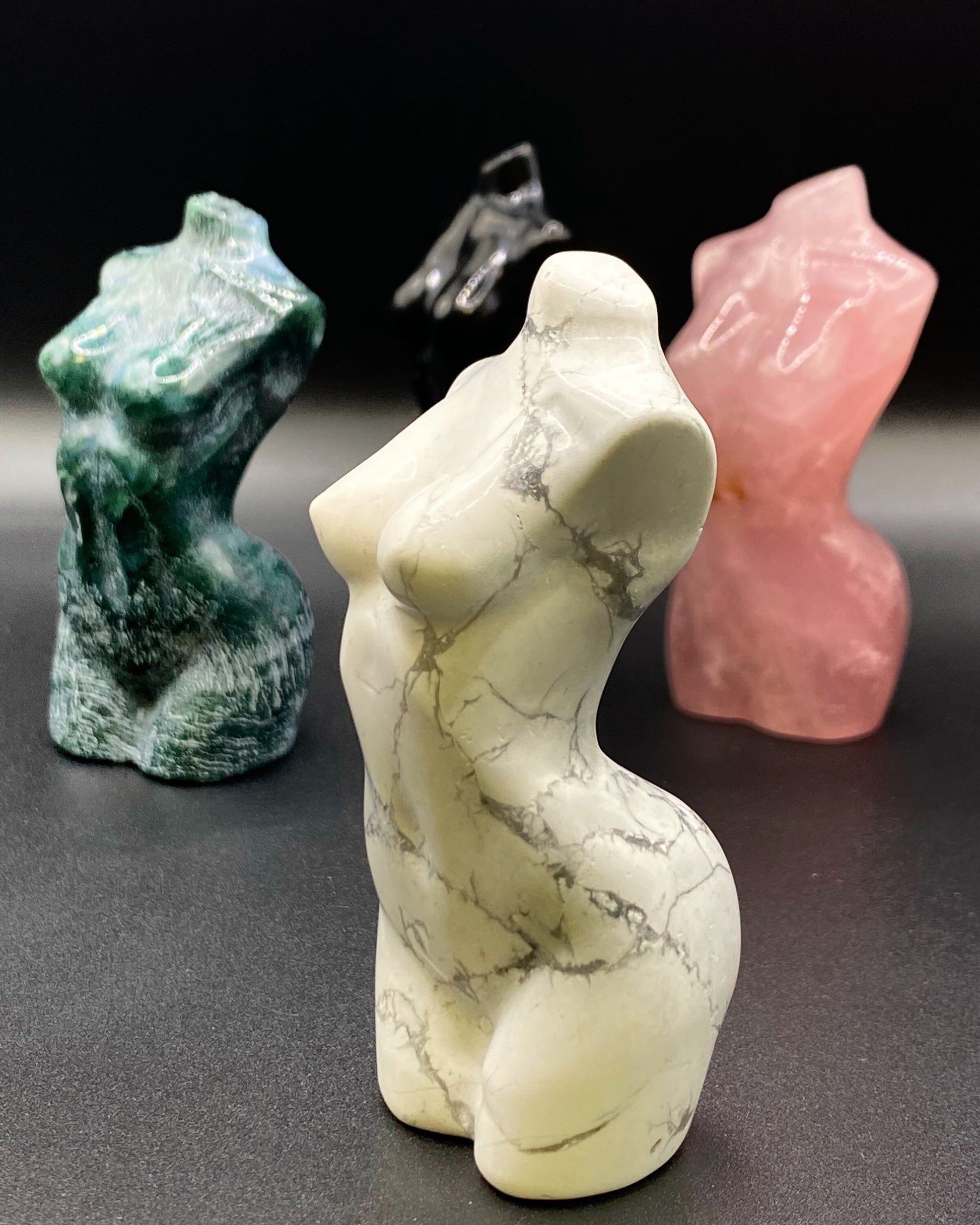 Crystal Statue | 3” Goddess | Woman Torso |Howlite | Moss Agate | Rose Quartz | Quartz | Obsidian | Altar Decor | Decoration | Gift Crystal Eyes It