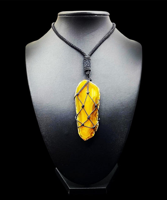 Crystal Agate Slice Necklace | Woven Cage | Slab | Stone | Pendant | Jewelry | Statement Piece | Gift Crystal Eyes It