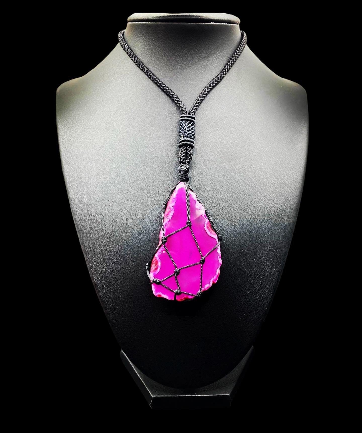 Crystal Agate Slice Necklace | Woven Cage | Slab | Stone | Pendant | Jewelry | Statement Piece | Gift Crystal Eyes It