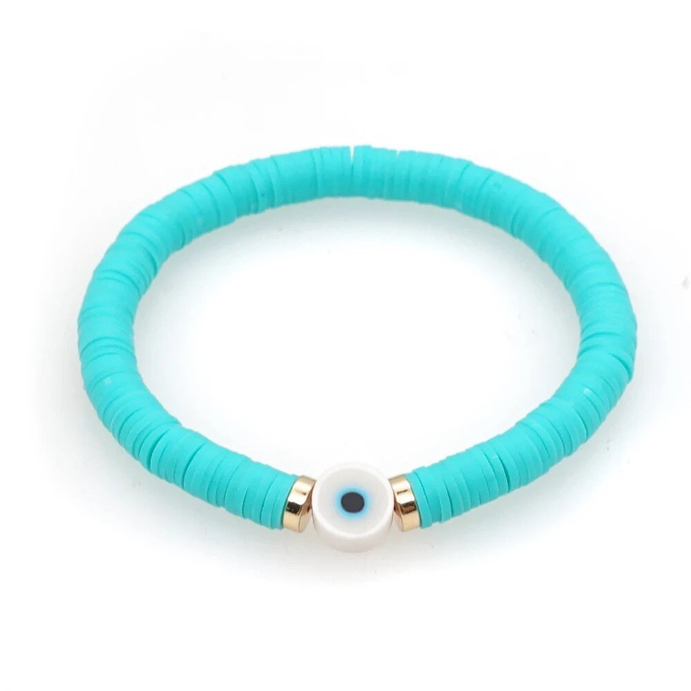 Evil Eye Bracelet | Heishi Clay Beads | Colorful | Summer | Mal de Ojo | Protection Symbol | Good Luck Charm | Talisman | Jewelry | Gift Crystal Eyes It