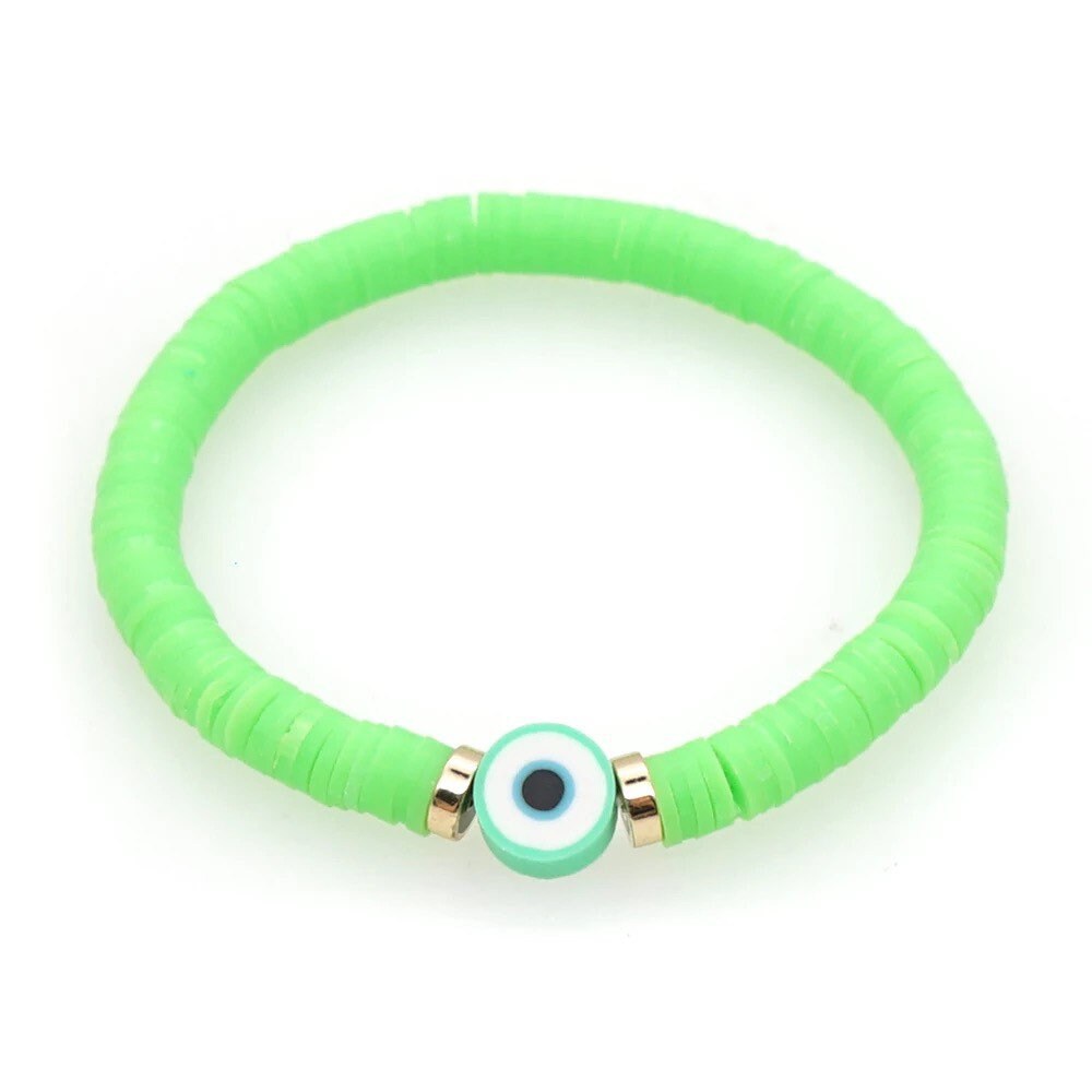 Evil Eye Bracelet | Heishi Clay Beads | Colorful | Summer | Mal de Ojo | Protection Symbol | Good Luck Charm | Talisman | Jewelry | Gift Crystal Eyes It