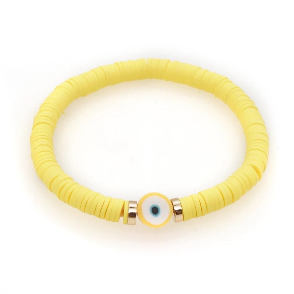 Evil Eye Bracelet | Heishi Clay Beads | Colorful | Summer | Mal de Ojo | Protection Symbol | Good Luck Charm | Talisman | Jewelry | Gift Crystal Eyes It