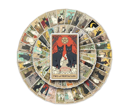 Tarot Card Stickers | Cat | Witchy | Funny | Pack of 10 20 30 40 50 | Glossy Vinyl | Waterproof | Gift Crystal Eyes It