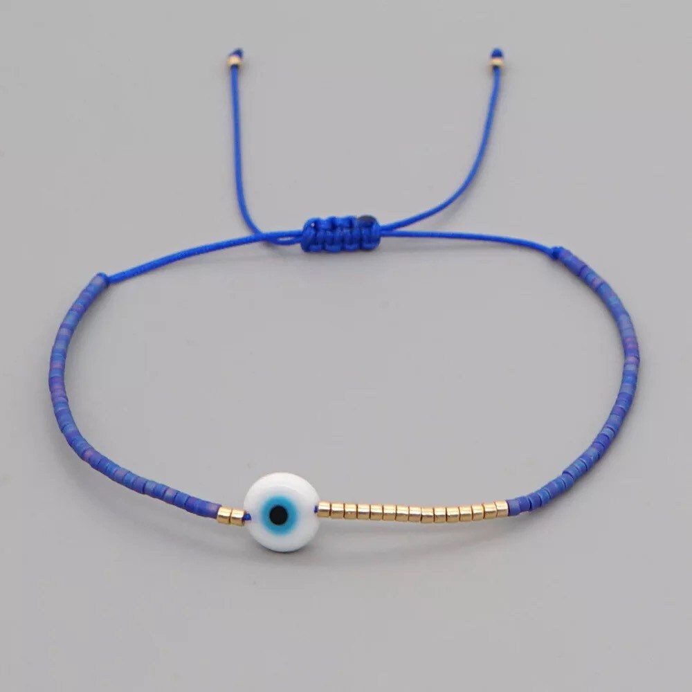 Evil Eye Bracelet | Seed Beads | Adjustable Colorful | Summer | Mal de Ojo | Protection Symbol | Good Luck Charm | Talisman | Jewelry | Gift Crystal Eyes It