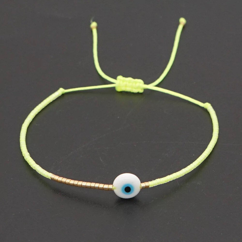 Evil Eye Bracelet | Seed Beads | Adjustable Colorful | Summer | Mal de Ojo | Protection Symbol | Good Luck Charm | Talisman | Jewelry | Gift Crystal Eyes It