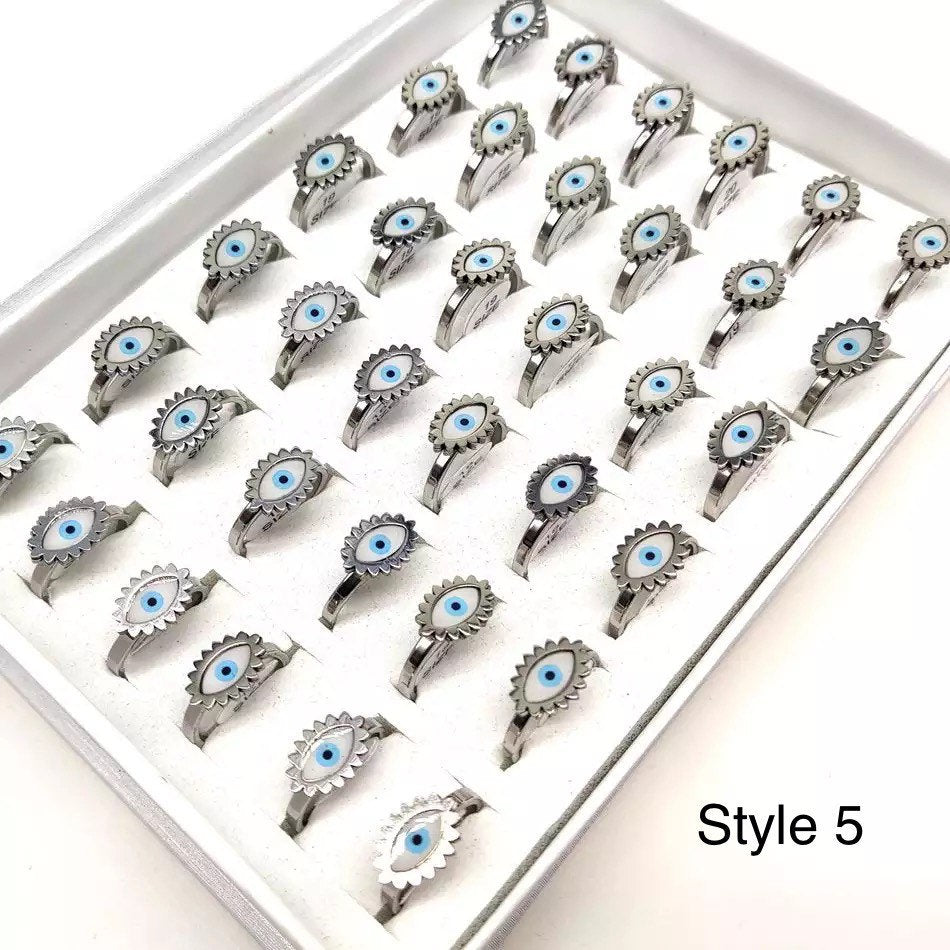 Evil Eye Ring | Nazar | Matiasma | Mal de Ojo | Protection Symbol | Good Luck Charm | Talisman | Stainless Steel | Silver | Jewelry | Gift Crystal Eyes It