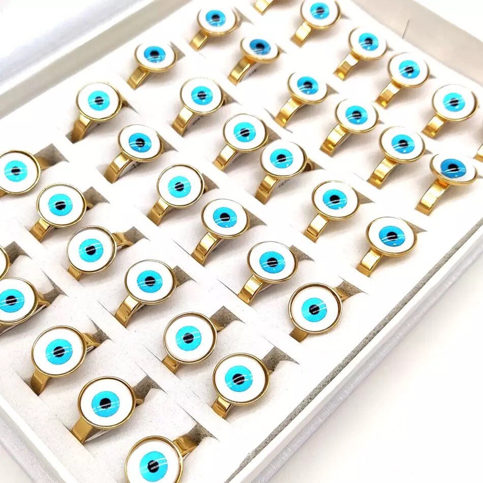 Evil Eye Ring | Nazar | Matiasma | Mal de Ojo | Protection Symbol | Good Luck Charm | Talisman | Stainless Steel | Gold | Jewelry | Gift Crystal Eyes It
