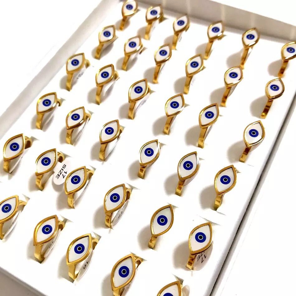 Evil Eye Ring | Nazar | Matiasma | Mal de Ojo | Protection Symbol | Good Luck Charm | Talisman | Stainless Steel | Gold | Jewelry | Gift Crystal Eyes It