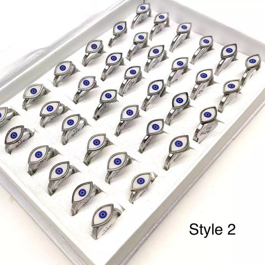 Evil Eye Ring | Nazar | Matiasma | Mal de Ojo | Protection Symbol | Good Luck Charm | Talisman | Stainless Steel | Silver | Jewelry | Gift Crystal Eyes It