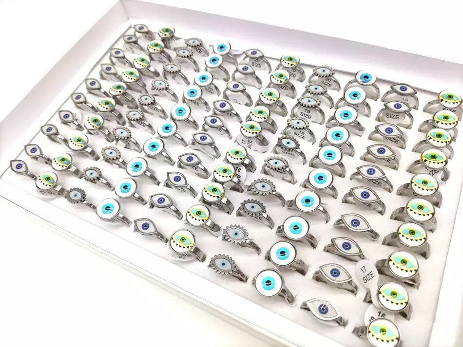 Evil Eye Ring | Nazar | Matiasma | Mal de Ojo | Protection Symbol | Good Luck Charm | Talisman | Stainless Steel | Silver | Jewelry | Gift Crystal Eyes It