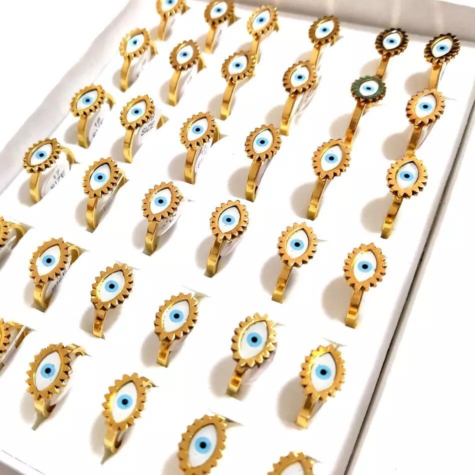 Evil Eye Ring | Nazar | Matiasma | Mal de Ojo | Protection Symbol | Good Luck Charm | Talisman | Stainless Steel | Gold | Jewelry | Gift Crystal Eyes It
