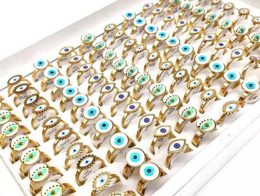 Evil Eye Ring | Nazar | Matiasma | Mal de Ojo | Protection Symbol | Good Luck Charm | Talisman | Stainless Steel | Gold | Jewelry | Gift Crystal Eyes It