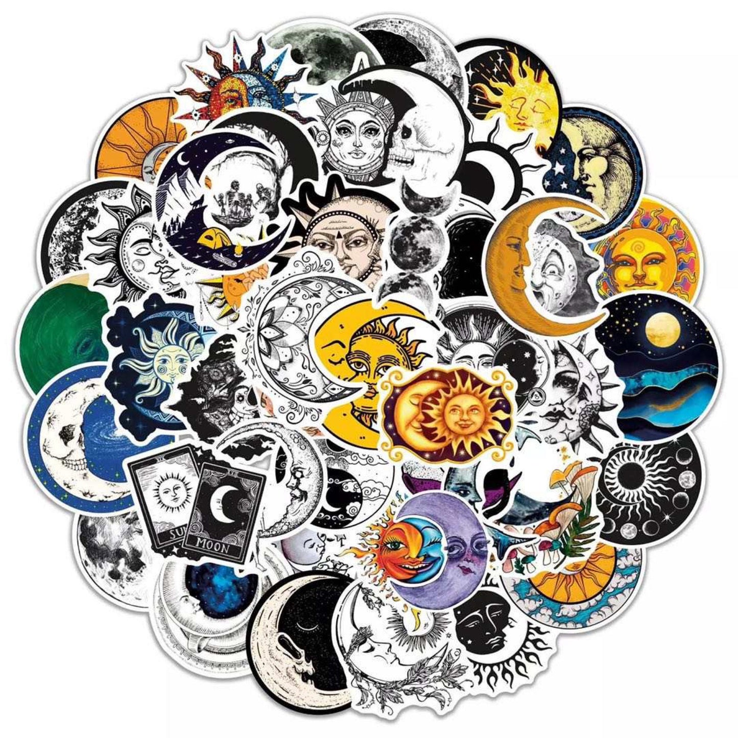 Sun | Moon | Stars | Lunar | Witchy | Black and White | Color | Stickers | Pack of 10 20 30 40 50 | Matte Vinyl | Waterproof | Gift My Store