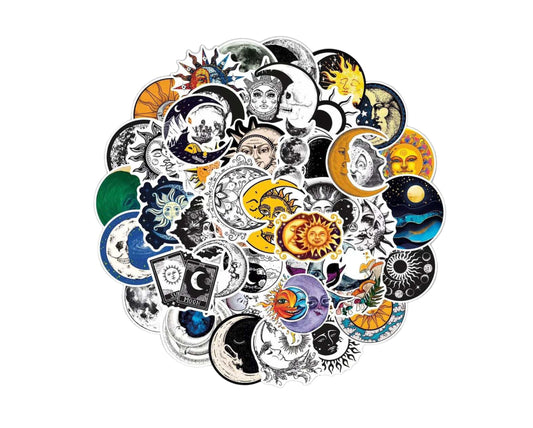 Sun | Moon | Stars | Lunar | Witchy | Black and White | Color | Stickers | Pack of 10 20 30 40 50 | Matte Vinyl | Waterproof | Gift My Store