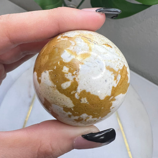 Yellow and White Jasper Crystal Sphere | Cobra | Stone | Ball | Orb | Healing | Altar Decor | Gift Crystal Eyes It