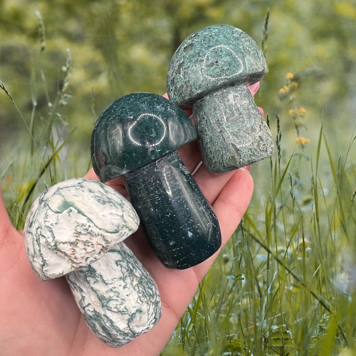 Moss Agate Mushroom Crystal 2-3” | Medium | Large | Crystal Shape | Decor | Gift Crystal Eyes It