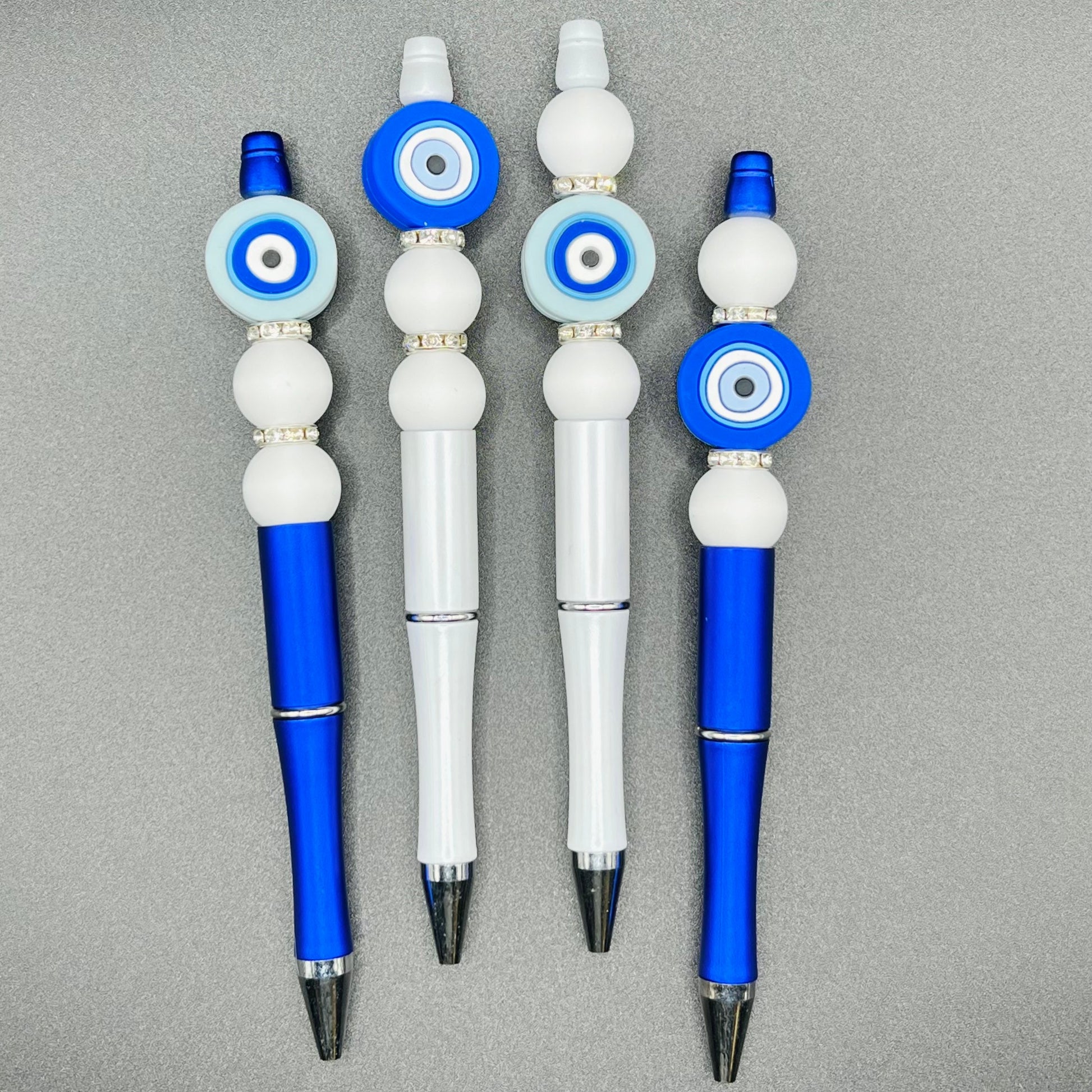 Evil Eye Beaded Pen | Custom | Silicon Beads | White | Silver | Blue | Customizable | Personalized | Made to Order | Gift Crystal Eyes It