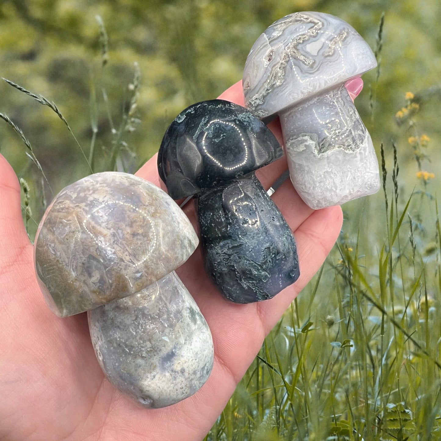 Moss Agate Mushroom Crystal 2-3” | Medium | Large | Crystal Shape | Decor | Gift Crystal Eyes It
