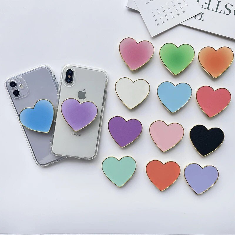 Heart Phone Grip | Tablet | Stand | Holder | Gold Trim | Black | White | Color | Love | Medium | Large | Comfortable | Accessory | Gift My Store