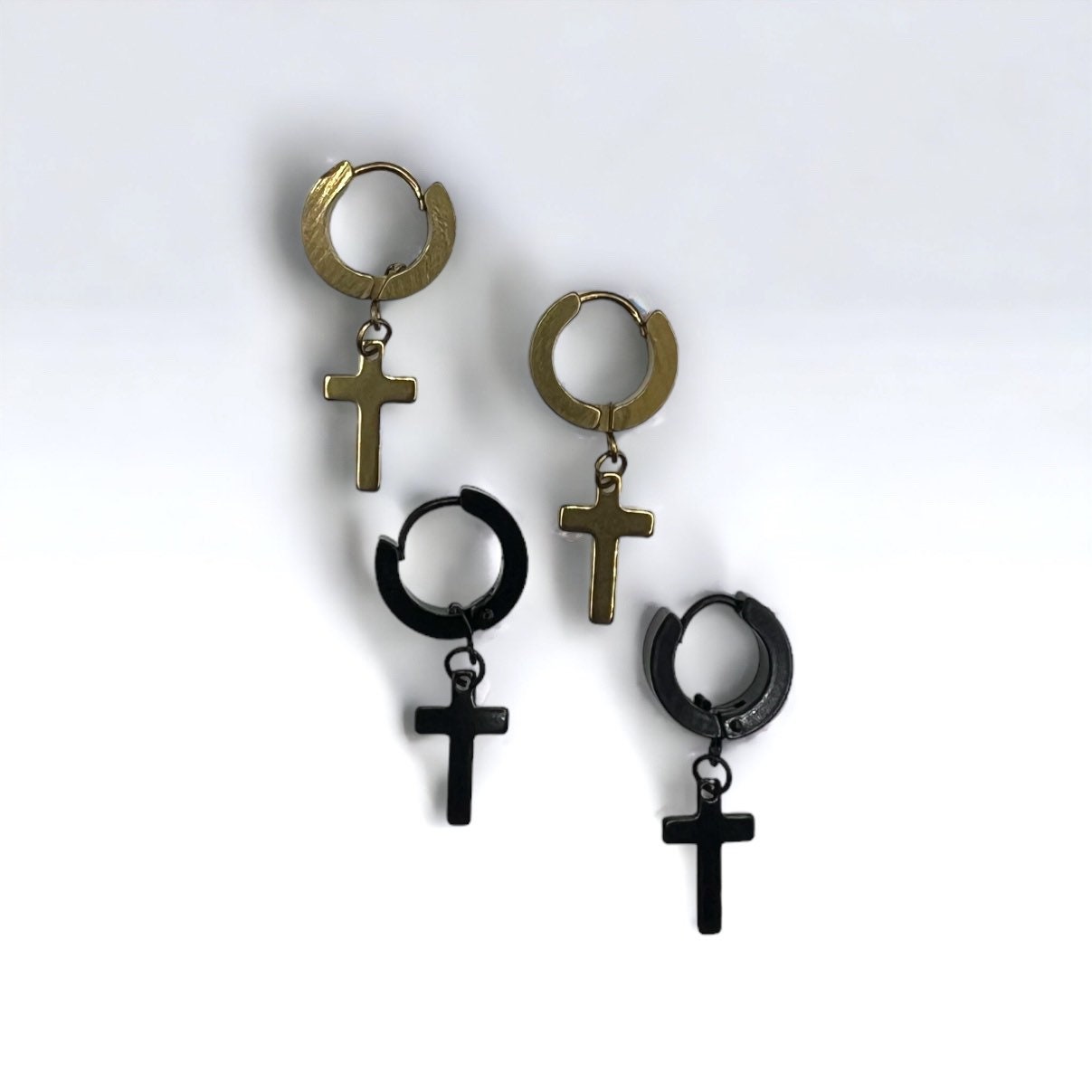 Cross Hoop Earrings | Stainless Steel | Dangling | Gold | Black | Gift Crystal Eyes It