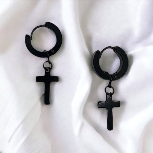 Cross Hoop Earrings | Stainless Steel | Dangling | Gold | Black | Gift Crystal Eyes It