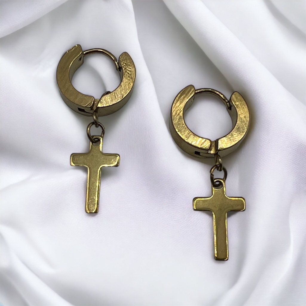 Cross Hoop Earrings | Stainless Steel | Dangling | Gold | Black | Gift Crystal Eyes It
