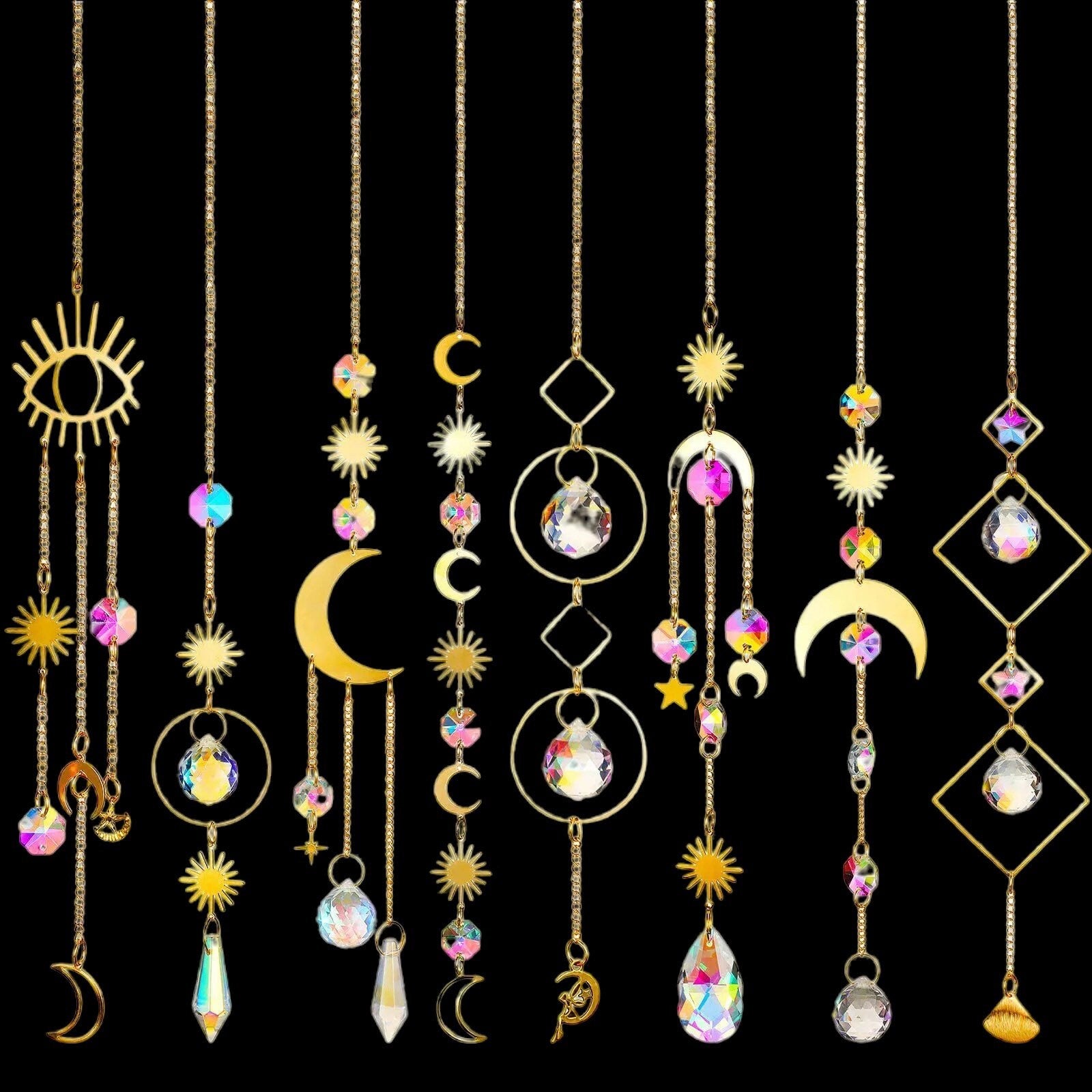 Crystal Sun Catcher | Gold Suncatcher | Evil Eye | Moon | Sun | Boho | Decor | Gift Crystal Eyes It