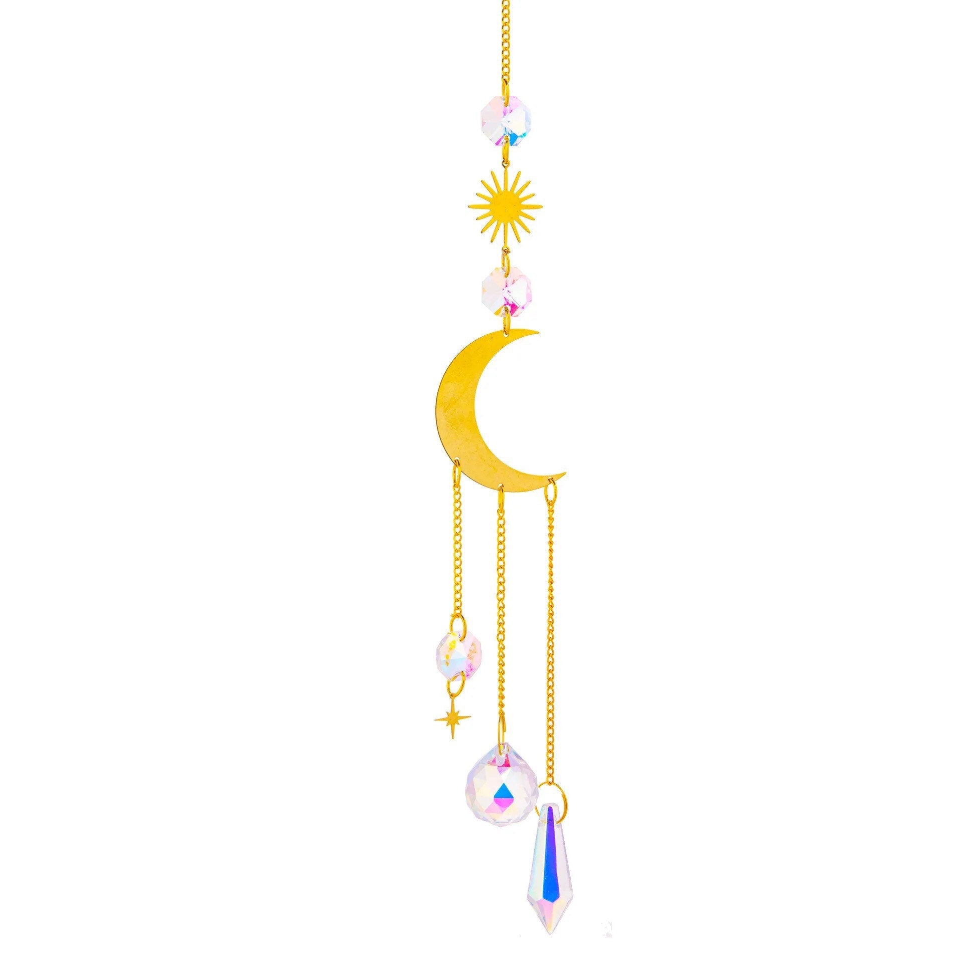 Crystal Sun Catcher | Gold Suncatcher | Evil Eye | Moon | Sun | Boho | Decor | Gift Crystal Eyes It
