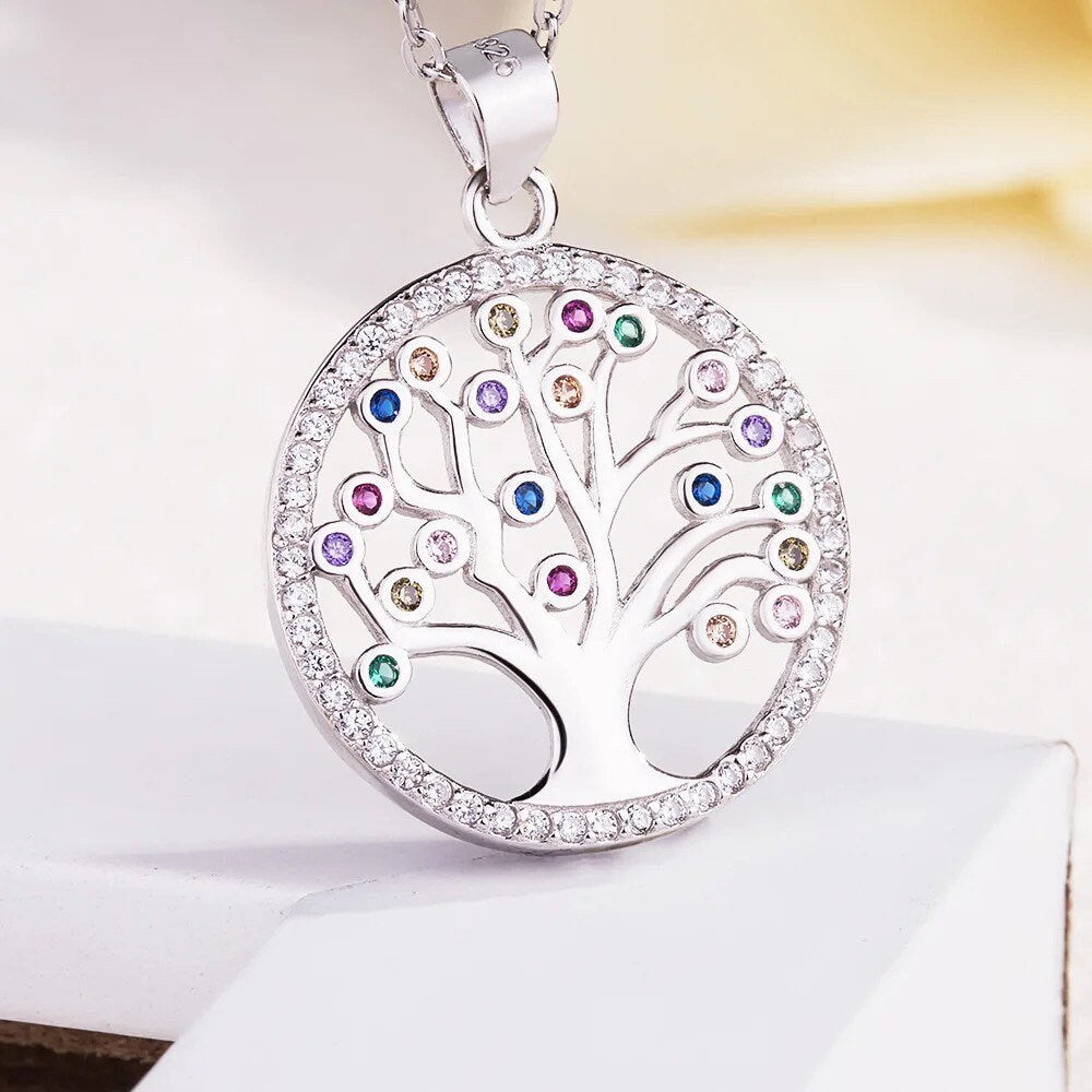 Tree of Life Necklace | Family | Birthstones | Jewelry | 925 Silver | Zircon | Pendant | Gift Crystal Eyes It
