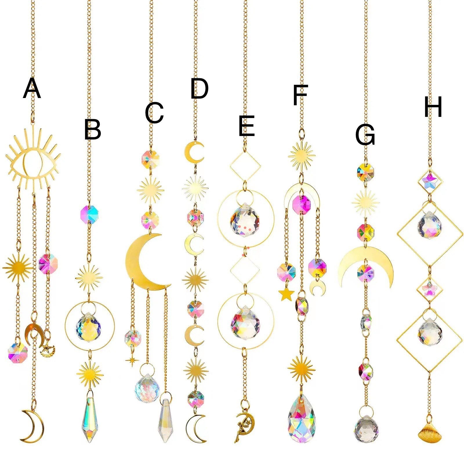 Crystal Sun Catcher | Gold Suncatcher | Evil Eye | Moon | Sun | Boho | Decor | Gift Crystal Eyes It